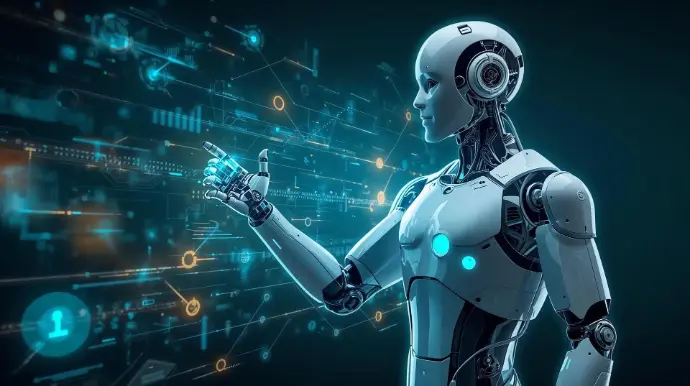 Image of a futuristic robot navigating the futuristic computer